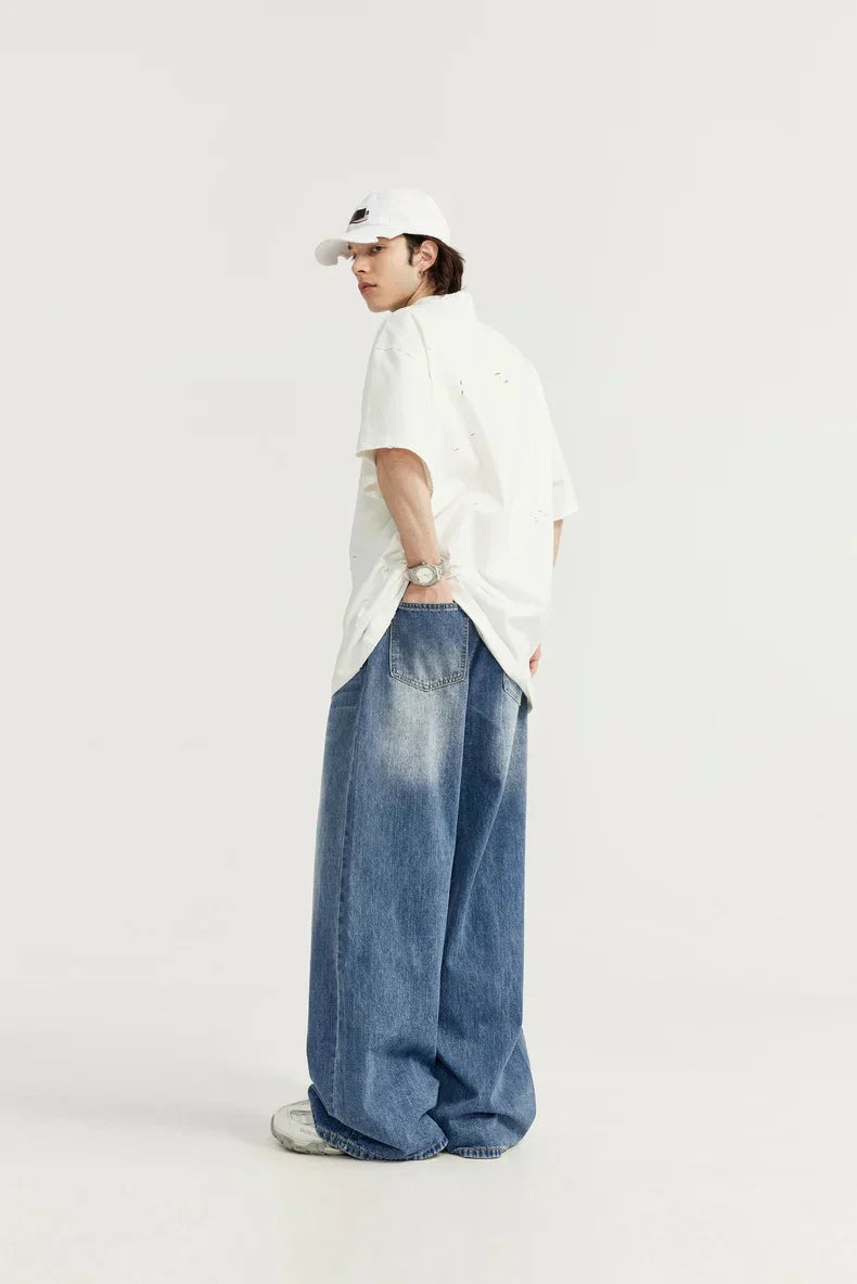 OVERSIZED BLACK DENIM PANTS UNISEX COTTON BLEND JEANS