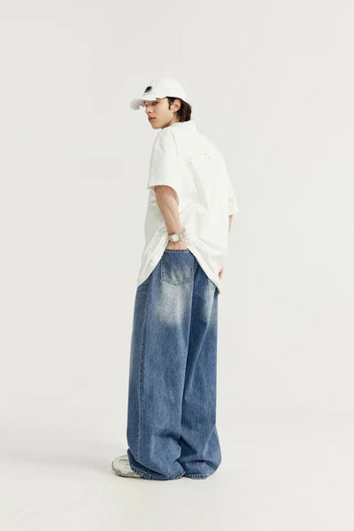 OVERSIZED BLACK DENIM PANTS UNISEX COTTON BLEND JEANS