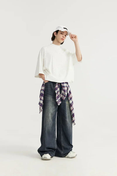OVERSIZED BLACK DENIM PANTS UNISEX COTTON BLEND JEANS