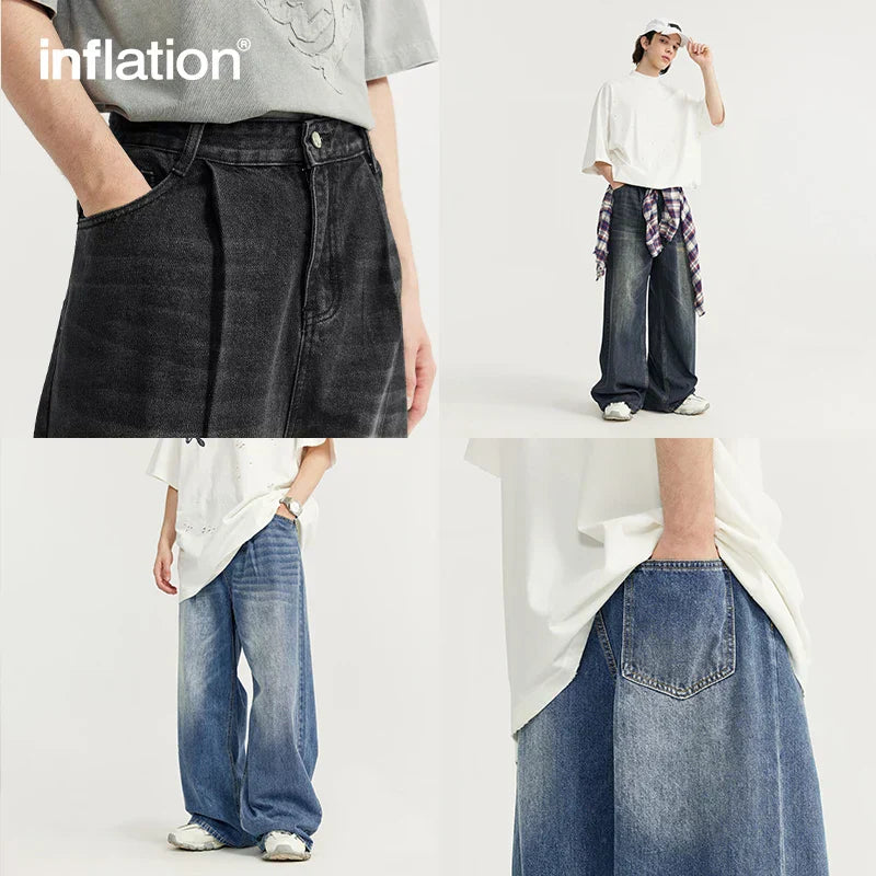 OVERSIZED BLACK DENIM PANTS UNISEX COTTON BLEND JEANS
