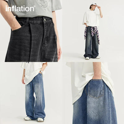 OVERSIZED BLACK DENIM PANTS UNISEX COTTON BLEND JEANS