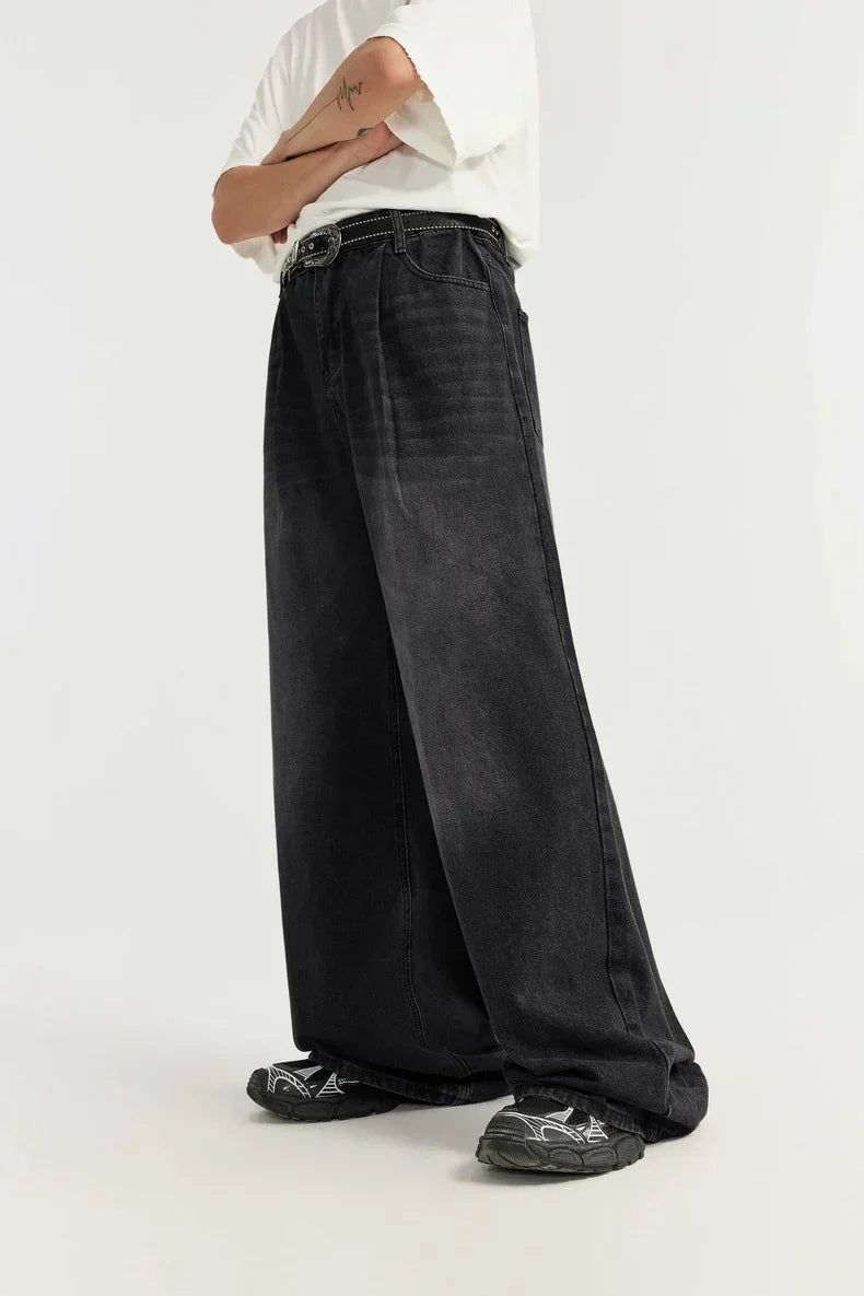 OVERSIZED BLACK DENIM PANTS UNISEX COTTON BLEND JEANS