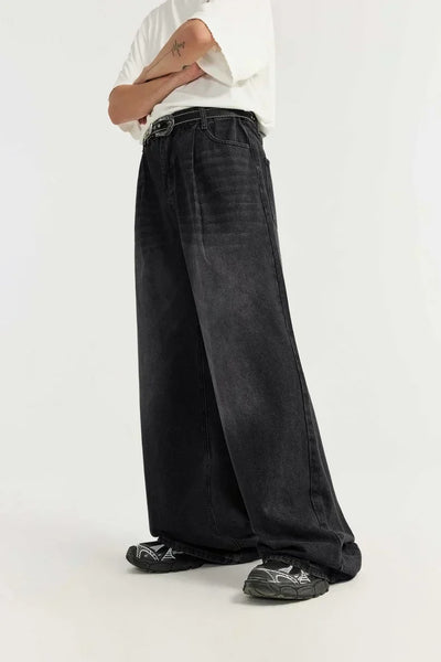 OVERSIZED BLACK DENIM PANTS UNISEX COTTON BLEND JEANS