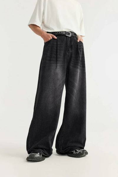 OVERSIZED BLACK DENIM PANTS UNISEX COTTON BLEND JEANS