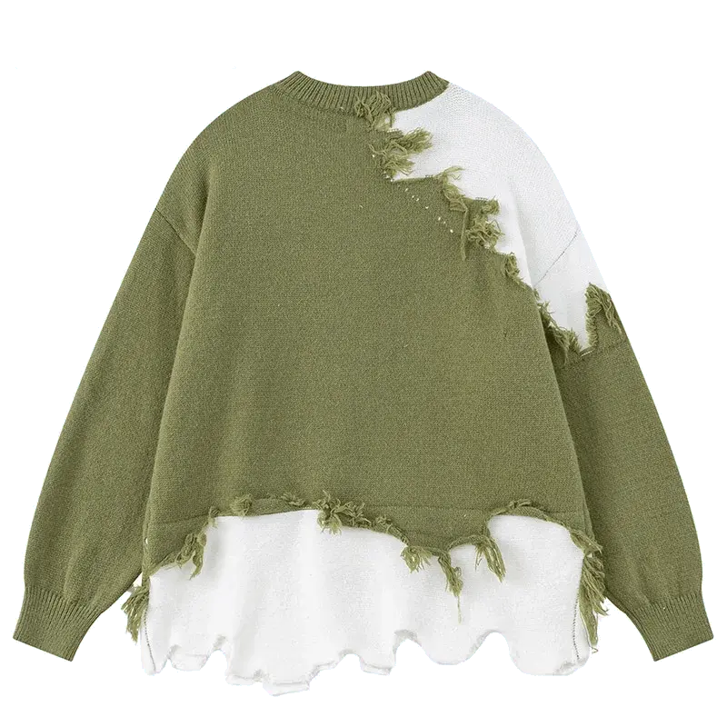 OVERSIZED DESIGNER BLACK AND WHITE FRINGED SWEATER