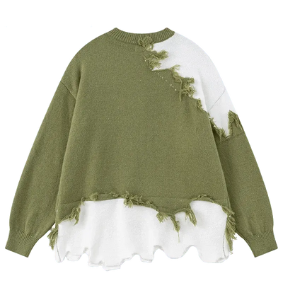 OVERSIZED DESIGNER BLACK AND WHITE FRINGED SWEATER