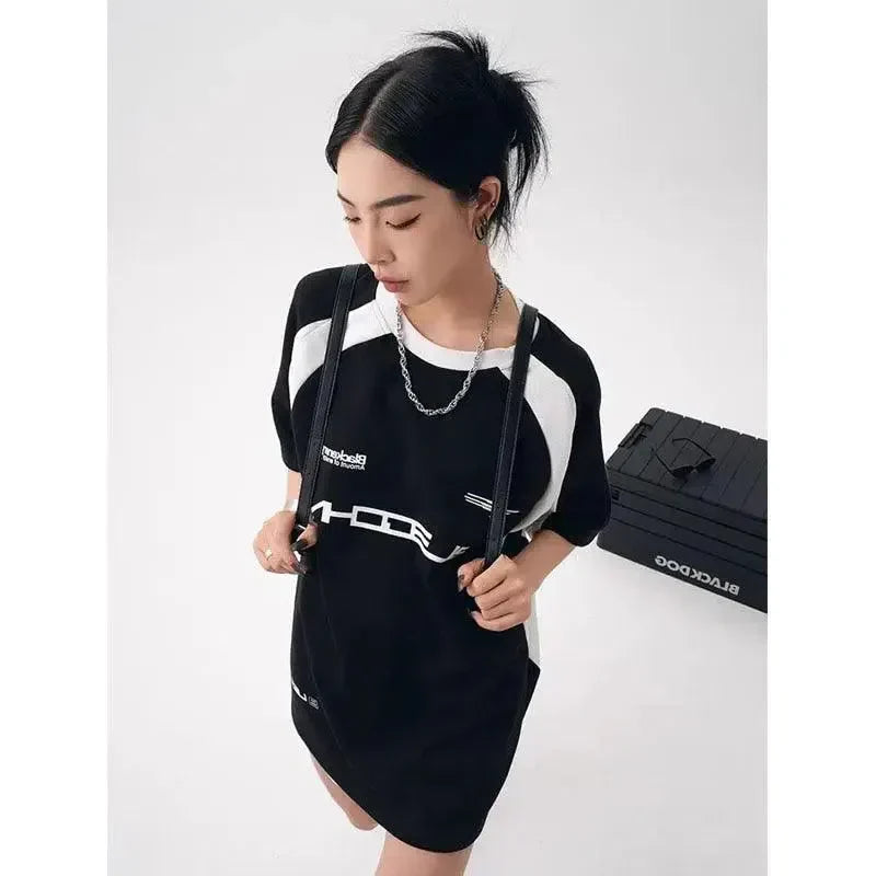 OVERSIZED T-SHIRT BLACK AND WHITE Y2K KOREAN VINTAGE STYLE