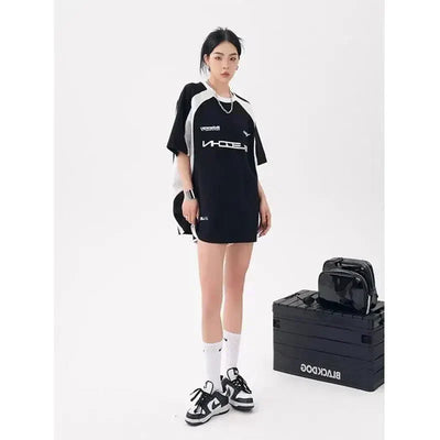 OVERSIZED T-SHIRT BLACK AND WHITE Y2K KOREAN VINTAGE STYLE