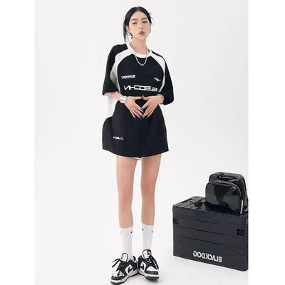 OVERSIZED T-SHIRT BLACK AND WHITE Y2K KOREAN VINTAGE STYLE