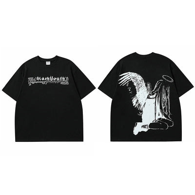 OVERSIZED TEE SHIRT WITH FALLEN ANGEL GRAPHIC