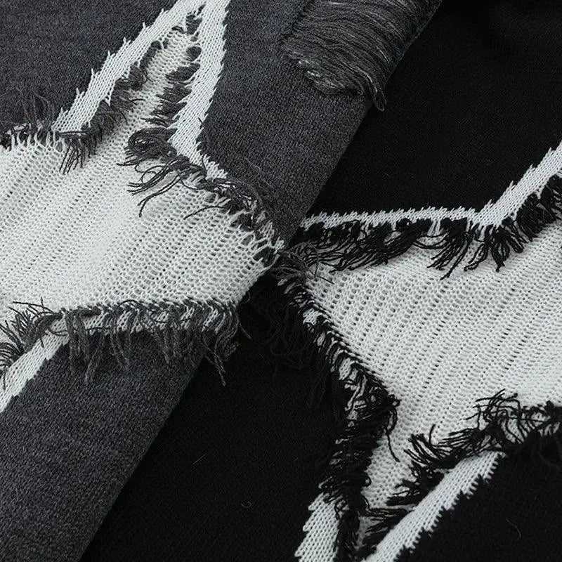 OVERSIZED VINTAGE ROCK SWEATER WITH ROCK HOLE STAR DESIGN