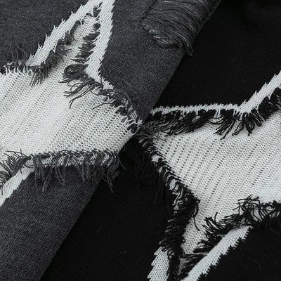 OVERSIZED VINTAGE ROCK SWEATER WITH ROCK HOLE STAR DESIGN