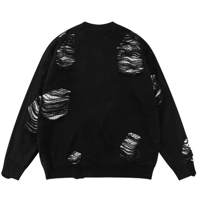 OVERSIZED VINTAGE ROCK SWEATER WITH ROCK HOLE STAR DESIGN