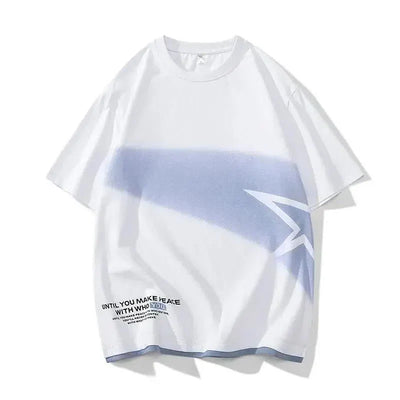 OVERSIZED Y2K STREETWEAR T-SHIRT WITH BLUE STAR DESIGN