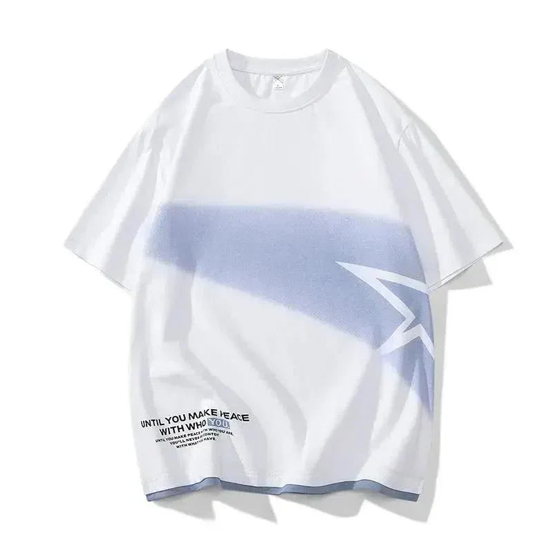 OVERSIZED Y2K STREETWEAR T-SHIRT WITH BLUE STAR DESIGN