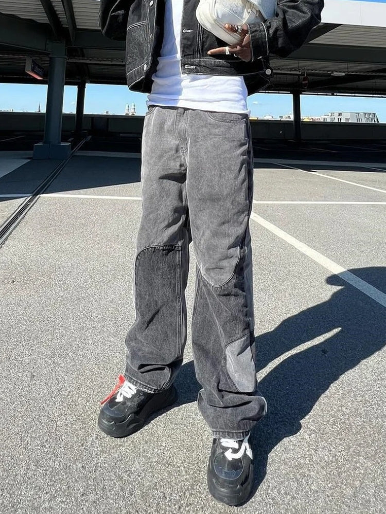PATCHWORK JEANS GRAY AND BLACK CASUAL DENIM WEAR FOR EVERYDAY