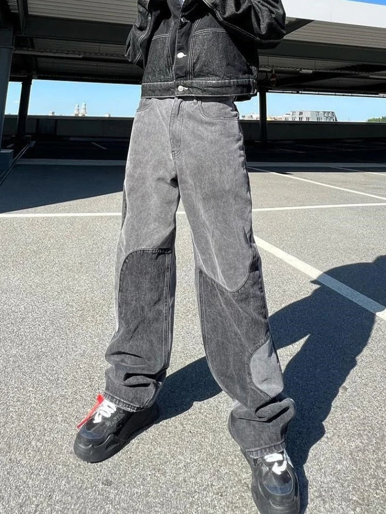 PATCHWORK JEANS GRAY AND BLACK CASUAL DENIM WEAR FOR EVERYDAY
