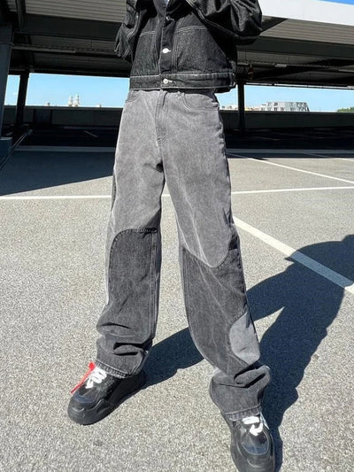 PATCHWORK JEANS GRAY AND BLACK CASUAL DENIM WEAR FOR EVERYDAY