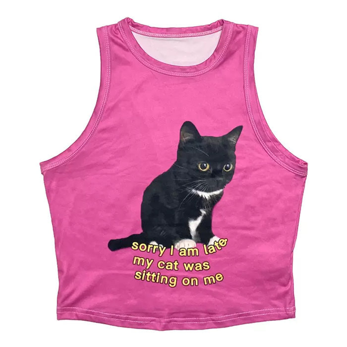 PINK CAT GRAPHIC TANK TOP FOR WOMEN