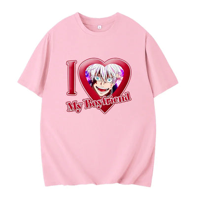 PINK I LOVE MY BOYFRIEND SHORT SLEEVE CASUAL T-SHIRT
