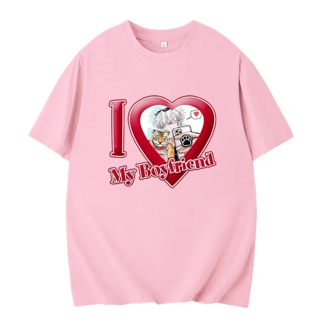 PINK I LOVE MY BOYFRIEND SHORT SLEEVE CASUAL T-SHIRT