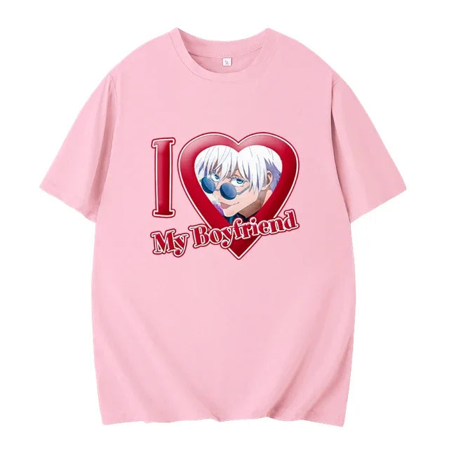 PINK I LOVE MY BOYFRIEND SHORT SLEEVE CASUAL T-SHIRT
