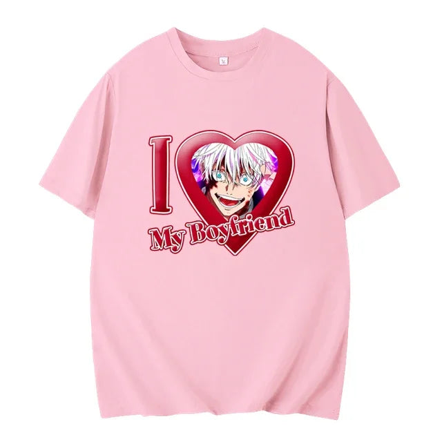 PINK I LOVE MY BOYFRIEND SHORT SLEEVE CASUAL T-SHIRT