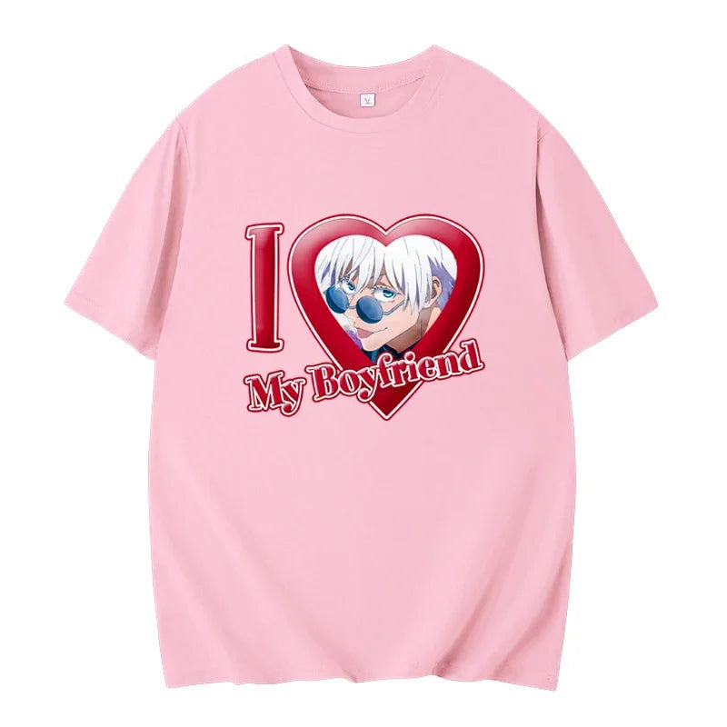 PINK I LOVE MY BOYFRIEND SHORT SLEEVE CASUAL T-SHIRT