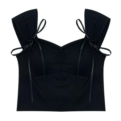 PINK RUCHED CROP TOP WITH TIE STRAPS FOR WOMEN