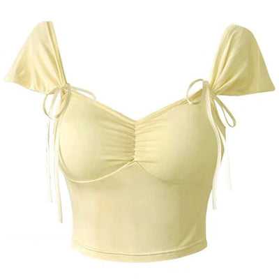 PINK RUCHED CROP TOP WITH TIE STRAPS FOR WOMEN