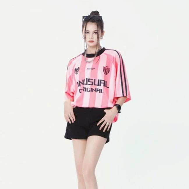 PINK STRIPED SOCCER JERSEY WITH UNIQUE DESIGN FOR PREMIUM STREETWEAR