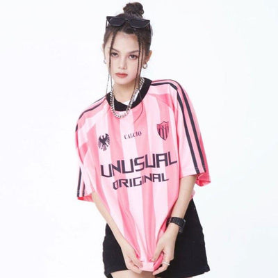 PINK STRIPED SOCCER JERSEY WITH UNIQUE DESIGN FOR PREMIUM STREETWEAR