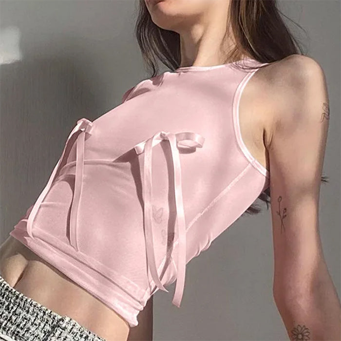 PINK TANK TOP WITH RIBBON TIES FOR WOMEN