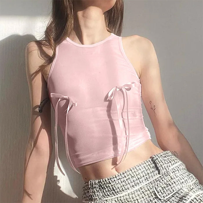 PINK TANK TOP WITH RIBBON TIES FOR WOMEN
