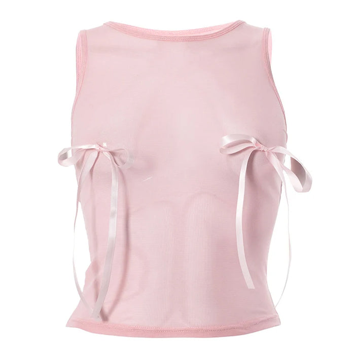 PINK TANK TOP WITH RIBBON TIES FOR WOMEN