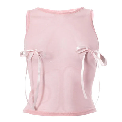 PINK TANK TOP WITH RIBBON TIES FOR WOMEN