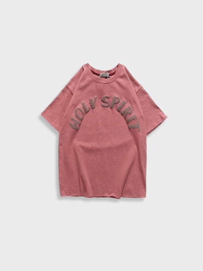 PINK TEE SHIRT WITH RAISED LETTERING - HOLY SPIRIT DESIGN
