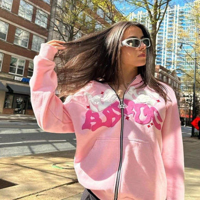 ZIP-UP HOODIE SUGAR GLOW ZIP-UP WITH RAISED LETTERING