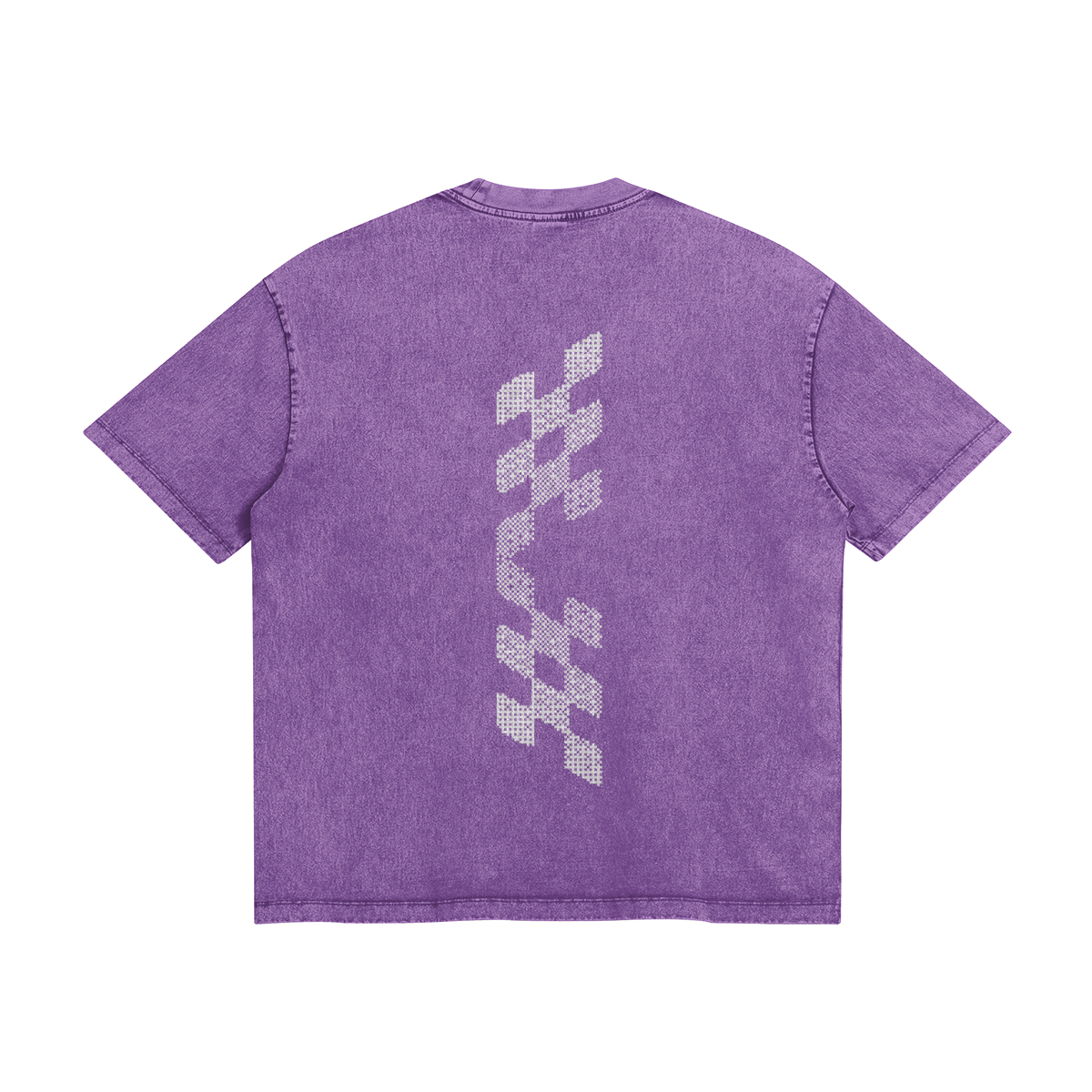 PURPLE CHECKERED TEE SHIRT WITH BOLD RACE FLAG PATTERN