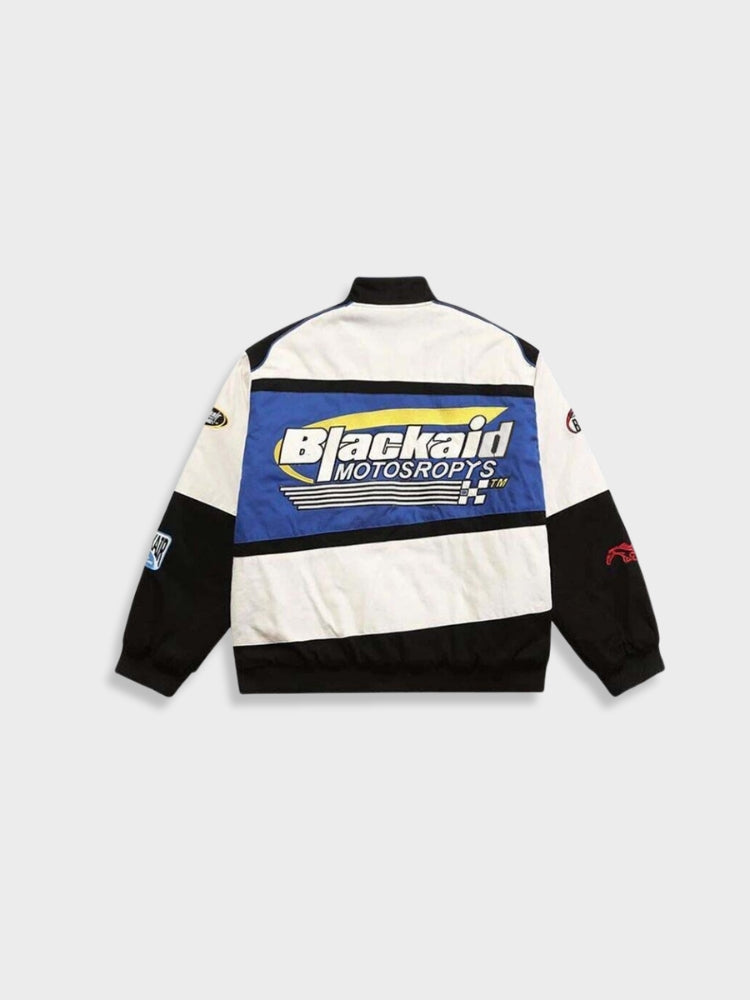 RACING-STYLE JACKET WITH BLUE AND WHITE PANELS - VINTAGE BLACKAID JACKET