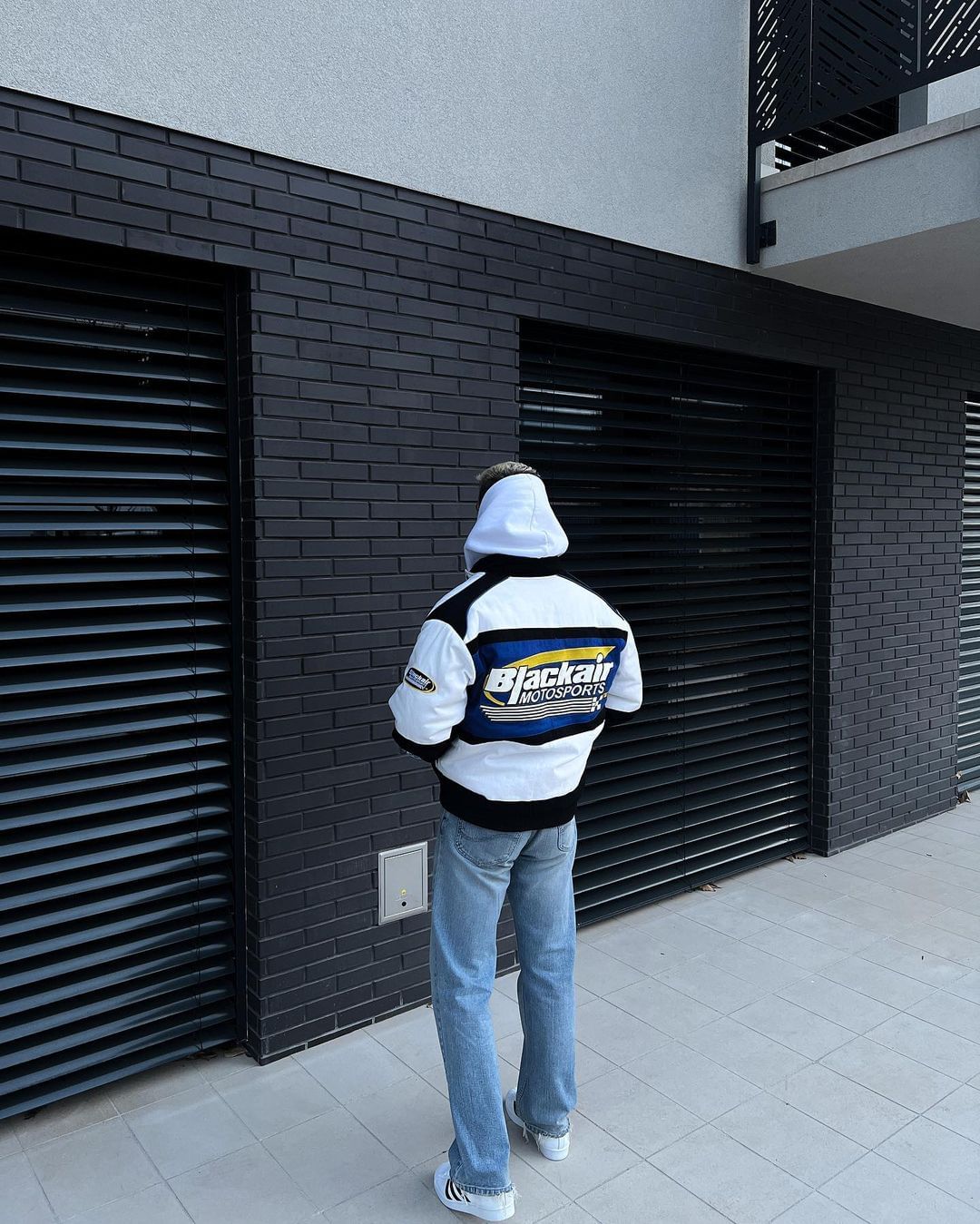 RACING-STYLE JACKET WITH BLUE AND WHITE PANELS - VINTAGE BLACKAID JACKET