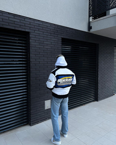 RACING-STYLE JACKET WITH BLUE AND WHITE PANELS - VINTAGE BLACKAID JACKET