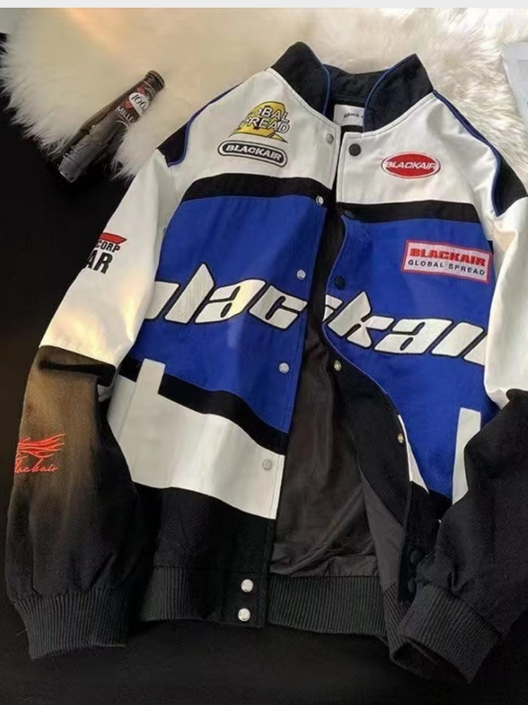 RACING-STYLE JACKET WITH BLUE AND WHITE PANELS - VINTAGE BLACKAID JACKET
