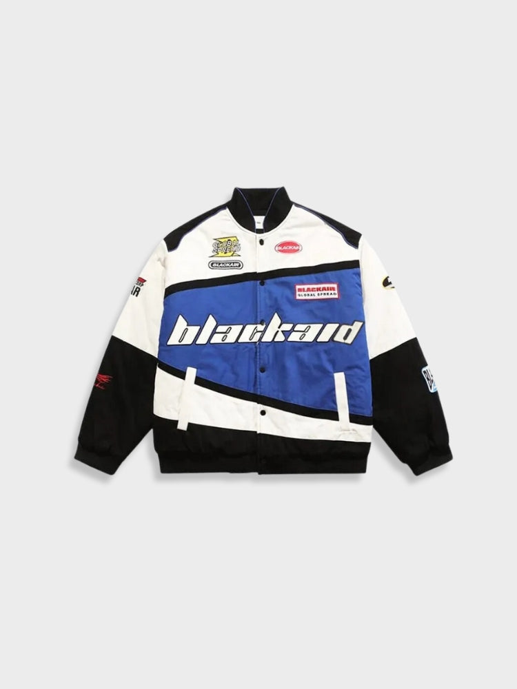 RACING-STYLE JACKET WITH BLUE AND WHITE PANELS - VINTAGE BLACKAID JACKET