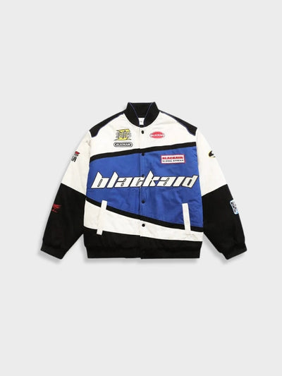 RACING-STYLE JACKET WITH BLUE AND WHITE PANELS - VINTAGE BLACKAID JACKET