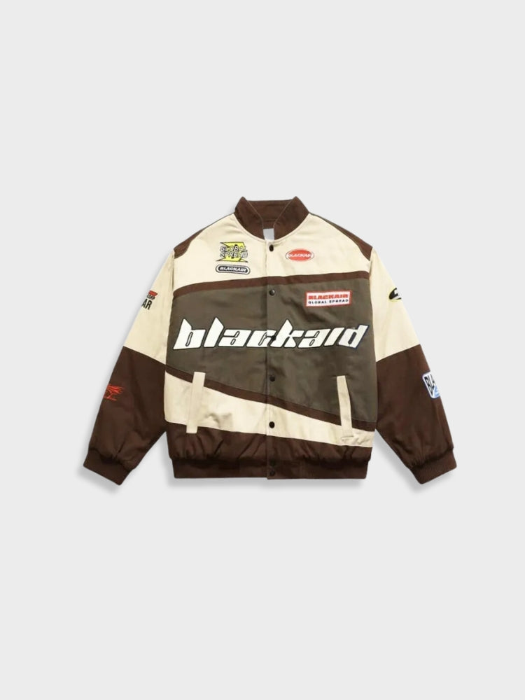 RACING-STYLE JACKET WITH BLUE AND WHITE PANELS - VINTAGE BLACKAID JACKET