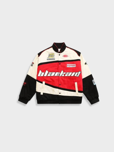 RACING-STYLE JACKET WITH BLUE AND WHITE PANELS - VINTAGE BLACKAID JACKET