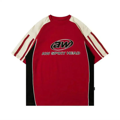 RED AND WHITE SHORT-SLEEVED SHIRT WITH RED OVERSIZED FIT