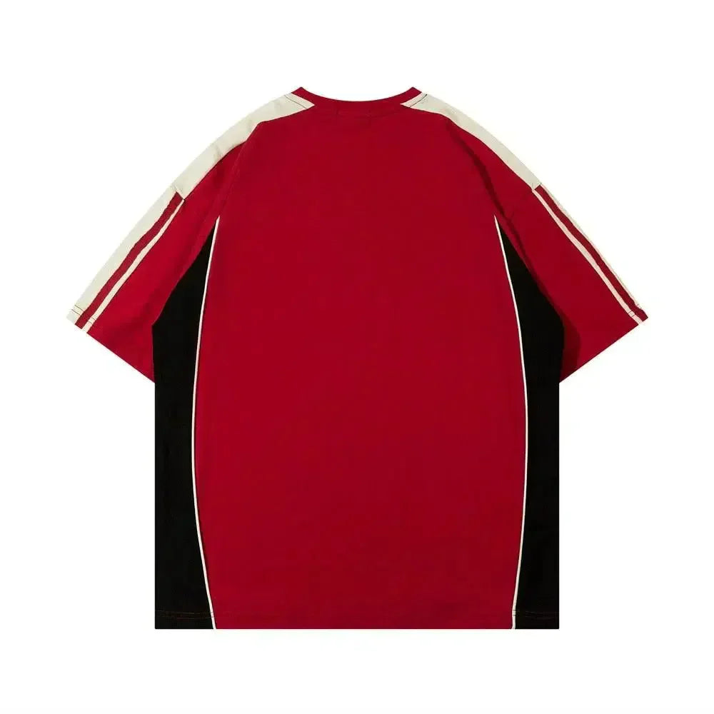 RED AND WHITE SHORT-SLEEVED SHIRT WITH RED OVERSIZED FIT