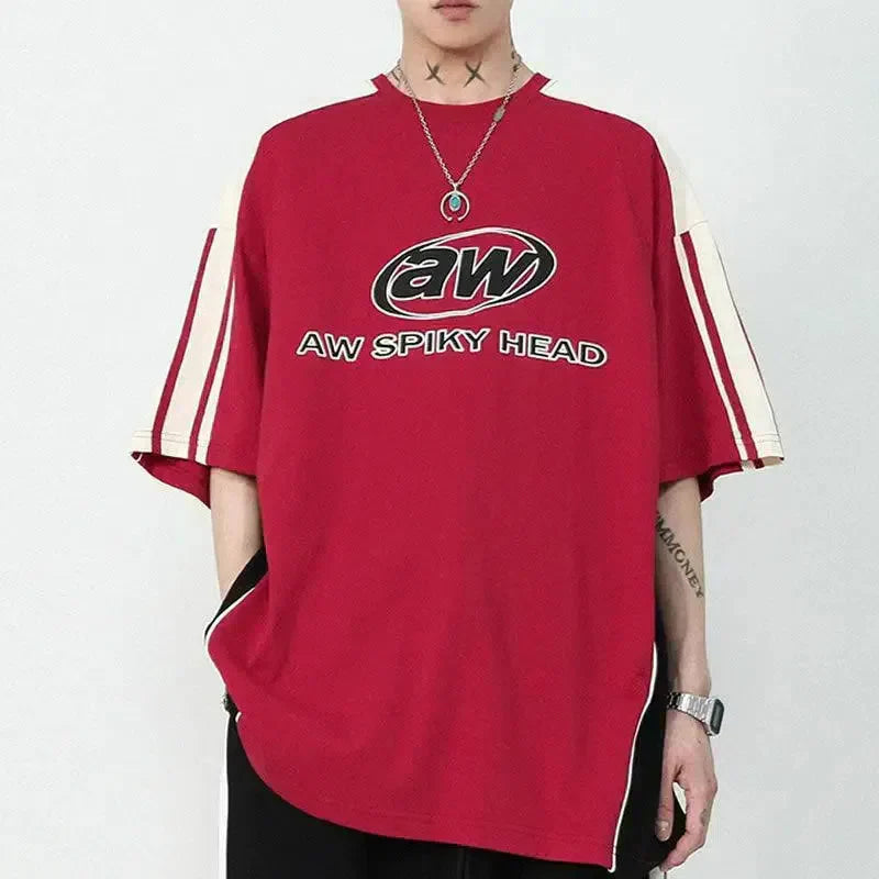 RED AND WHITE SHORT-SLEEVED SHIRT WITH RED OVERSIZED FIT